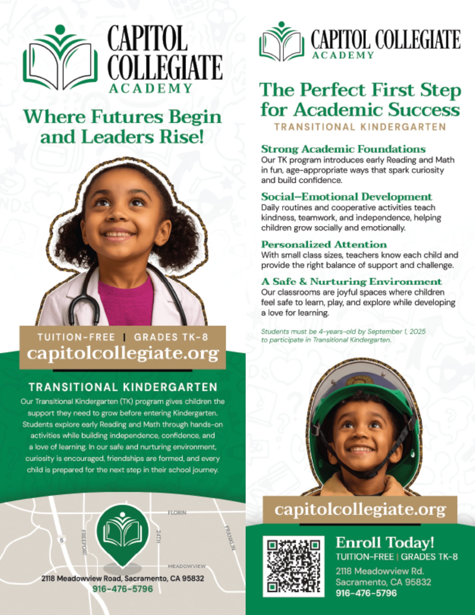 Capitol Collegiate Academy Transitional Kindergarten flyer — The Perfect First Step for Academic Success. Click to zoom.